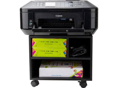 Mind Reader 3-Shelf Particle Board Mobile Printer Stand with Lockable Wheels, Black (MDFPCART-BLK)