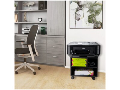 Mind Reader 3-Shelf Particle Board Mobile Printer Stand with Lockable Wheels, Black (MDFPCART-BLK)