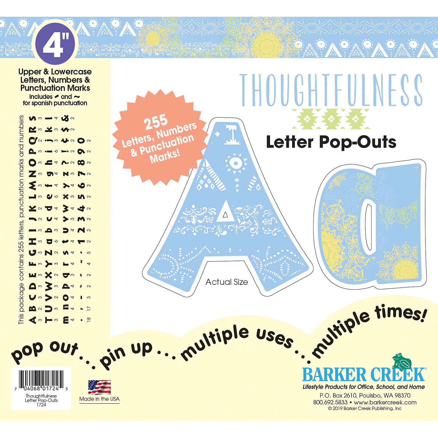 Barker Creek Thoughtfulness  4 Letters and Numbers, Multicolored, 255/Pack (BC1724)