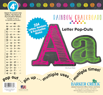 Barker Creek 4 Rainbow Chalkboard Letter Pop-Outs & Poster Letters, 234 characters/Pack