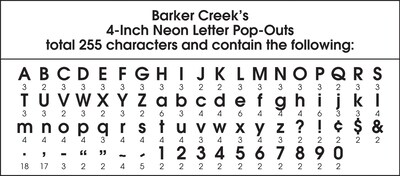 Barker Creek Neon  4" Letters and Numbers, Multicolored, 255/Pack (LL1703)