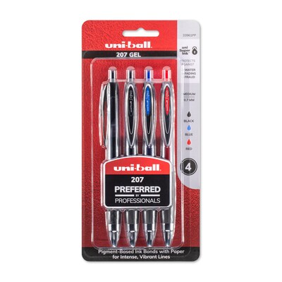 uni-ball 207 RT Retractable Gel Pens, Medium Point, Assorted Ink, 4 Pack (33961)