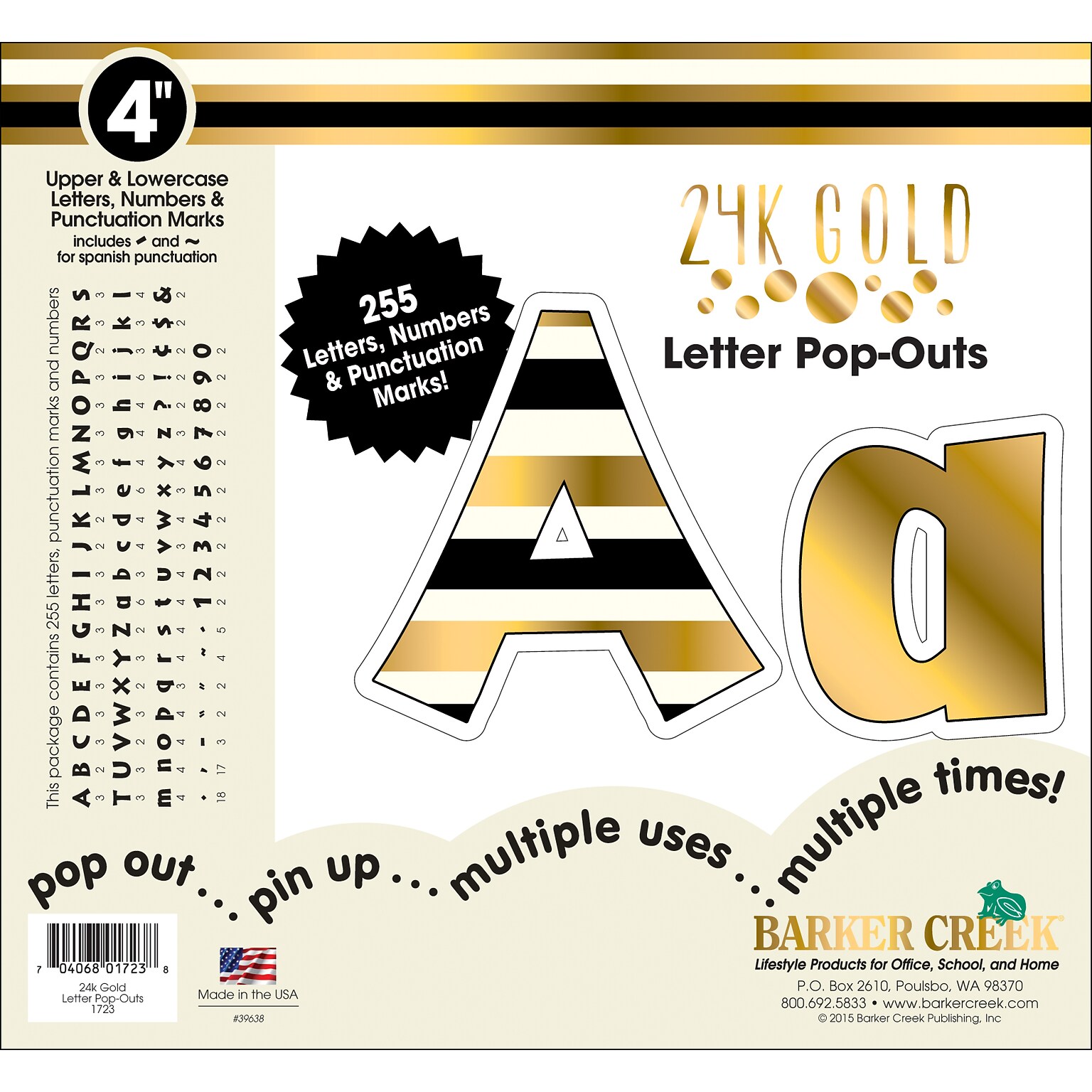 Barker Creek 4 24k Gold Letter Pop-Outs & Poster Letters, 255 Characters/Pack