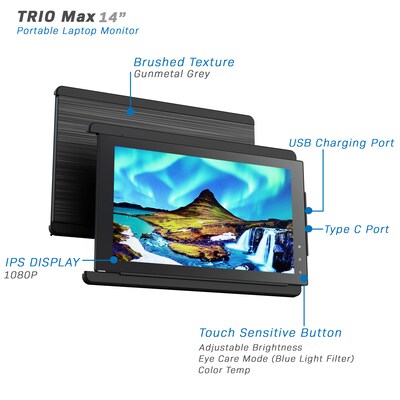 Mobile Pixels TRIO Max 101-1004P01 14 Portable LCD Monitor, Metallic Black