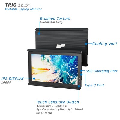 Mobile Pixels TRIO 101-1003P01 12.5 Portable LCD Monitor, Gunmetal Gray