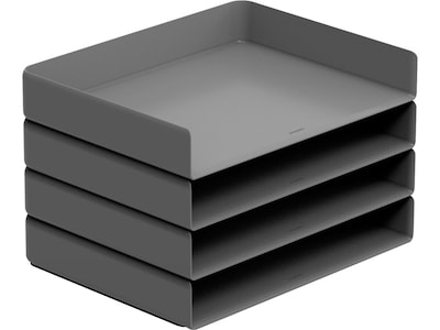 Poppin Stackable Front Loading Letter Tray, Letter Size, Dark Gray, 4/Pack (108518)