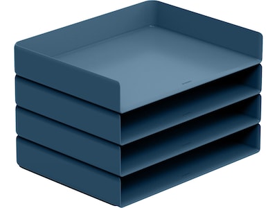 Poppin Stackable Front Loading Letter Tray, Letter Size, Slate Blue, 4/Pack (108519)