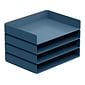 Poppin Stackable Front Loading Letter Tray, Letter Size, Slate Blue, 4/Pack (108519)