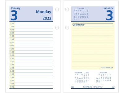 2022 AT-A-GLANCE 6 x 3.5 Daily Calendar Refill, QuickNotes, White (E517-50-22)