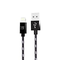 LAX Gadgets Extra Long 2-in-1 Apple MFi Certified Nylon Lightning Cable Cord,6 Ft, Black