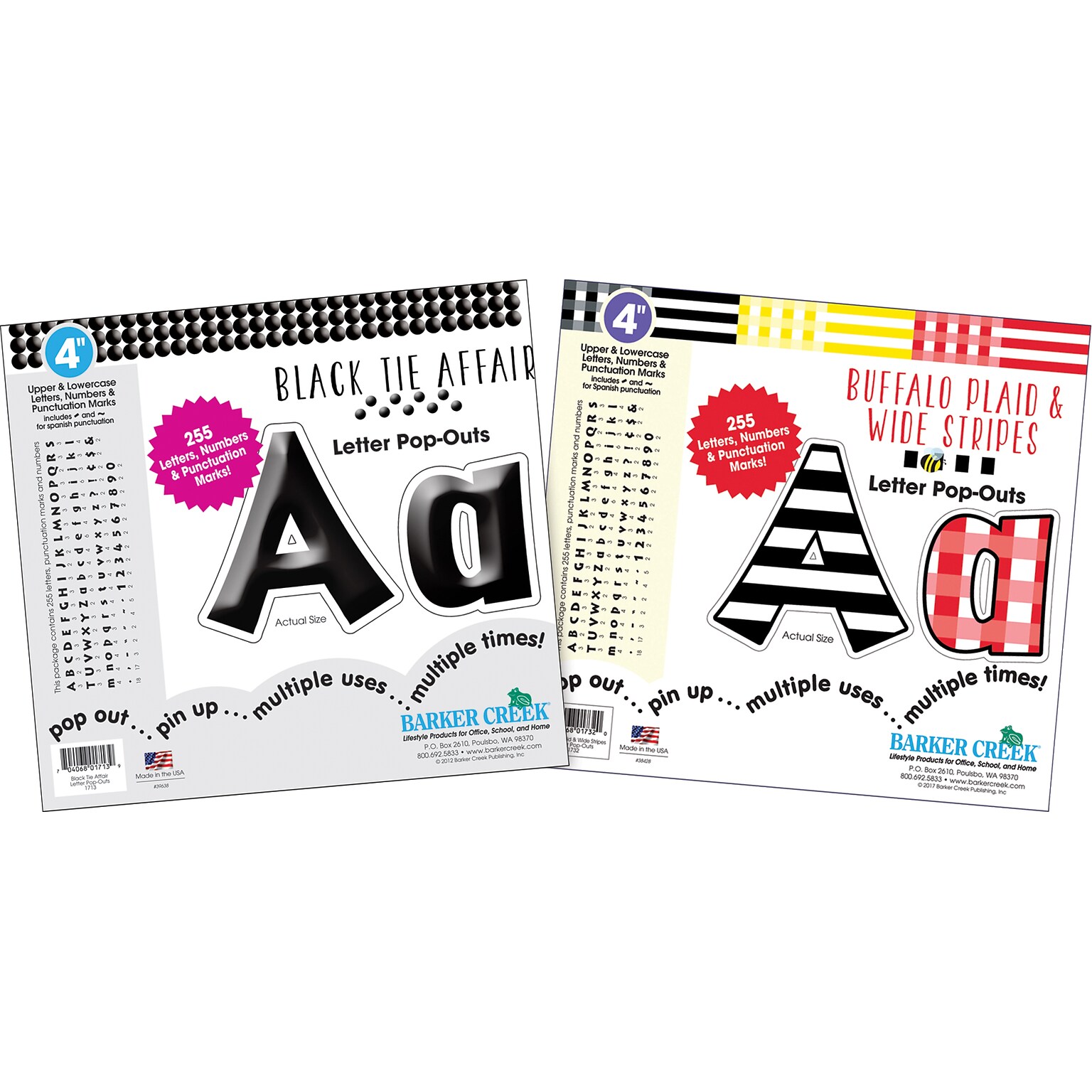 Barker Creek Black & White, Buffalo Plaid  4 Letters and Numbers, Multicolored, 510/Pack (4141)