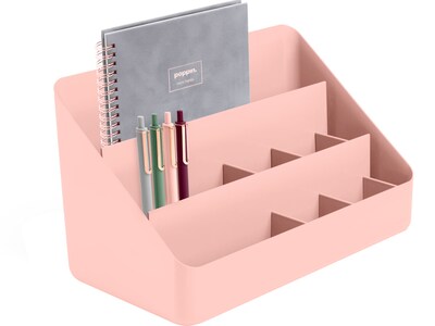 Poppin Velvet Notebook with Desktop Organizer and 4 Pens, 6 x 8.25, Dot Ruled, 40 Sheets, Dove Gray (108522)