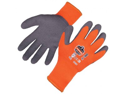 Ergodyne ProFlex 7401 Winter Work Gloves, Fleece Lined, Latex Coated Palm, Orange, Large, 12 Pairs (