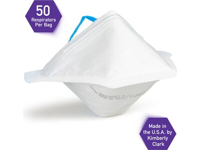 Kimtech Disposable N95 Pouch Respirator, Regular Size, White, 50/Pack (53358)