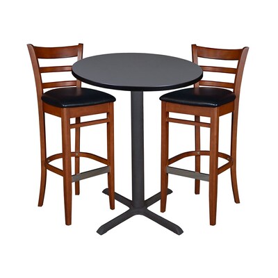 Regency Cain Round Cafe Table & 2 Zeng Stack Stools, 42H, Grey/Black (TCB30RNDGY4495BK)