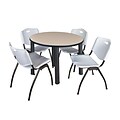 Regency Kee 36 Round Breakroom Table- Beige/ Black & 4 M Stack Chairs- Grey (TB36RDBEPBK47GY)