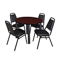 Regency Kee 36 Round Breakroom Table- Mahogany/ Black & 4 Restaurant Stack Chairs- Black (TB36RDMHPBK29BK)