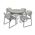 Regency Kee 36 Round Breakroom Table- Maple/ Chrome & 4 Zeng Stack Chairs- Grey (TB36RDPLPCM44GY)