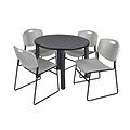Regency Kee 36 Round Breakroom Table- Grey/ Black & 4 Zeng Stack Chairs- Grey (TB36RDGYPBK44GY)