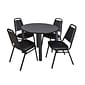 Regency Kee 36" Round Breakroom Table & 4 Restaurant Stack Chairs, Gray/Black (TB36RNDGYBPBK29BK)