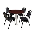 Regency Kee 36 Round Breakroom Table- Mahogany/ Chrome & 4 Restaurant Stack Chairs- Black (TB36RDMHPCM29BK)
