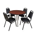 Regency Kee 36 Round Breakroom Table- Cherry/ Chrome & 4 Restaurant Stack Chairs- Black (TB36RDCHPCM29BK)
