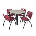 Regency Kee 36 Round Breakroom Table- Maple/ Black & 4 M Stack Chairs- Burgundy (TB36RDPLPBK47BY)