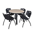 Regency Kee 36 Round Breakroom Table- Beige/ Black & 4 M Stack Chairs- Black (TB36RDBEPBK47BK)