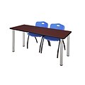Regency 72L x 24W Kee Training Table- Mahogany/ Chrome & 2 M Stack Chairs- Blue (MT7224MHPCM47BE)
