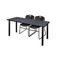 Regency 66L x 24W  Kee Training Table- Grey/ Black & 2 Zeng Stack Chairs- Black (MT6624GYPBK44BK)