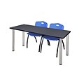 Regency 66L x 24W Kee Training Table- Grey/ Chrome & 2 M Stack Chairs- Blue (MT6624GYPCM47BE)