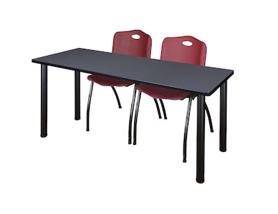 Regency 66L x 24W Kee Training Table- Grey/ Black & 2 M Stack Chairs- Burgundy (MT6624GYPBK47BY)