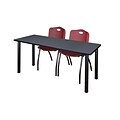 Regency 66L x 24W Kee Training Table- Grey/ Black & 2 M Stack Chairs- Burgundy (MT6624GYPBK47BY)