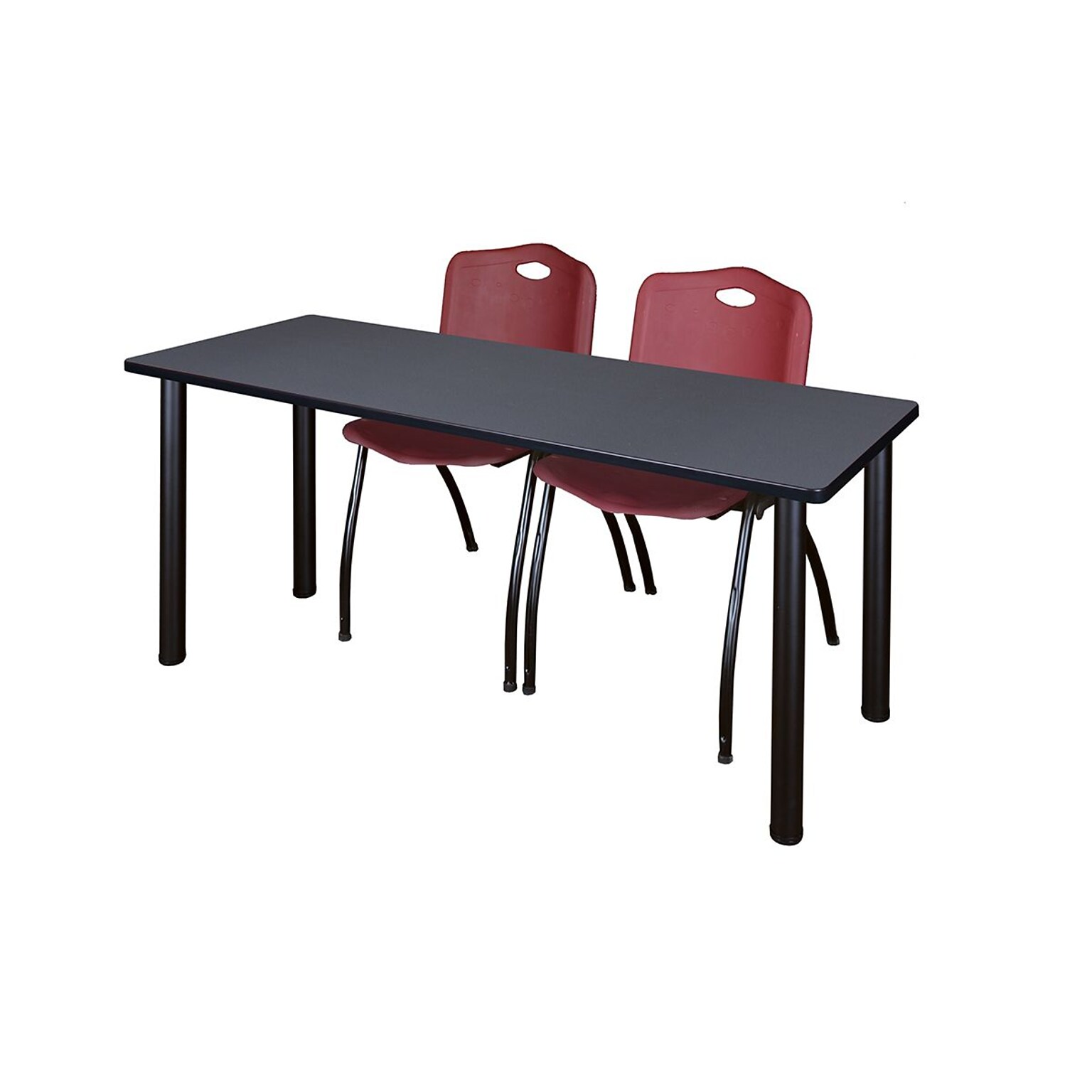 Regency 66L x 24W Kee Grey/Black Training Table & 2 M Stack Chairs, Burgundy (MT6624GYPBK47BY)