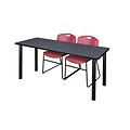 Regency 72L x 24W  Kee Training Table- Grey/ Black & 2 Zeng Stack Chairs- Burgundy (MT7224GYPBK44BY)