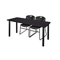 Regency 72L x 24W  Kee Training Table- Mocha Walnut/ Black & 2 Zeng Stack Chairs- Black (MT7224MWPBK44BK)