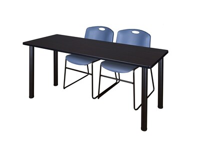 Regency 72L x 24W  Kee Training Table- Mocha Walnut/ Black & 2 Zeng Stack Chairs- Blue (MT7224MWPBK44BE)