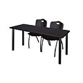 Regency 72L x 24W Kee Training Table- Mocha Walnut/ Black & 2 M Stack Chairs- Black (MT7224MWPBK47BK)