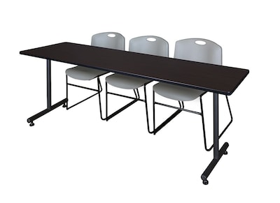 Regency 84L x 24W Kobe Training Table- Mocha Walnut & 3 Zeng Stack Chairs- Grey (MKTR8424MW44GY)