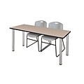 Regency 72L x 24W  Kee Training Table- Beige/ Chrome & 2 Zeng Stack Chairs- Grey (MT7224BEPCM44GY)