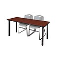 Regency 72L x 24W  Kee Training Table- Cherry/ Black & 2 Zeng Stack Chairs- Grey (MT7224CHPBK44GY)