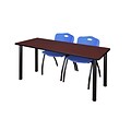 Regency 66L x 24W  Kee Training Table- Mahogany/ Black & 2 M Stack Chairs- Blue (MT6624MHPBK47BE)
