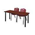 Regency 72L x 24W  Kee Training Table- Cherry/ Black & 2 M Stack Chairs- Burgundy (MT7224CHPBK47BY)