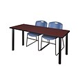Regency 66L x 24W  Kee Training Table- Mahogany/ Black & 2 Zeng Stack Chairs- Blue (MT6624MHPBK44BE)