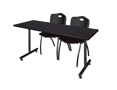 Regency 60L x 24W  Kobe Training Table- Mocha Walnut & 2 M Stack Chairs- Black (MKTR6024MW47BK)