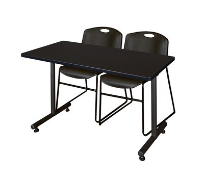 Regency 48L x 24W  Kobe Training Table- Mocha Walnut & 2 Zeng Stack Chairs- Black (MKTR4824MW44BK)