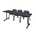 Regency 84L x 24W  Kobe Mobile Training Table- Grey & 3 M Stack Chairs- Black (MKCC8424GY47BK)