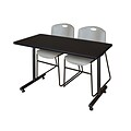 Regency 48L x 24W Kobe Training Table- Mocha Walnut & 2 Zeng Stack Chairs- Grey (MKTR4824MW44GY)