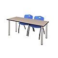 Regency 72L x 24W  Kee Training Table- Beige/ Chrome & 2 M Stack Chairs- Blue (MT7224BEPCM47BE)