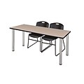 Regency 72L x 24W  Kee Training Table- Beige/ Chrome & 2 Zeng Stack Chairs- Black (MT7224BEPCM44BK)